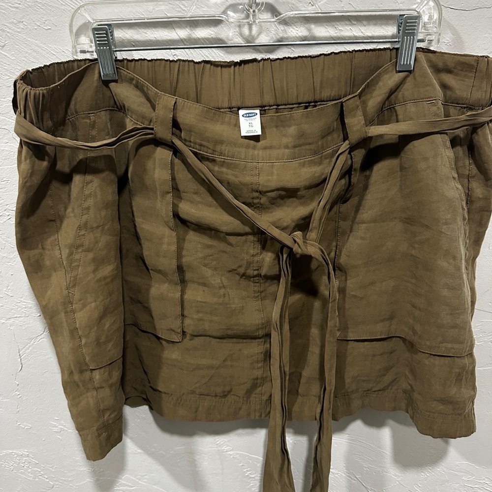 Old Navy Tan Linen Skirt with Tie Detail